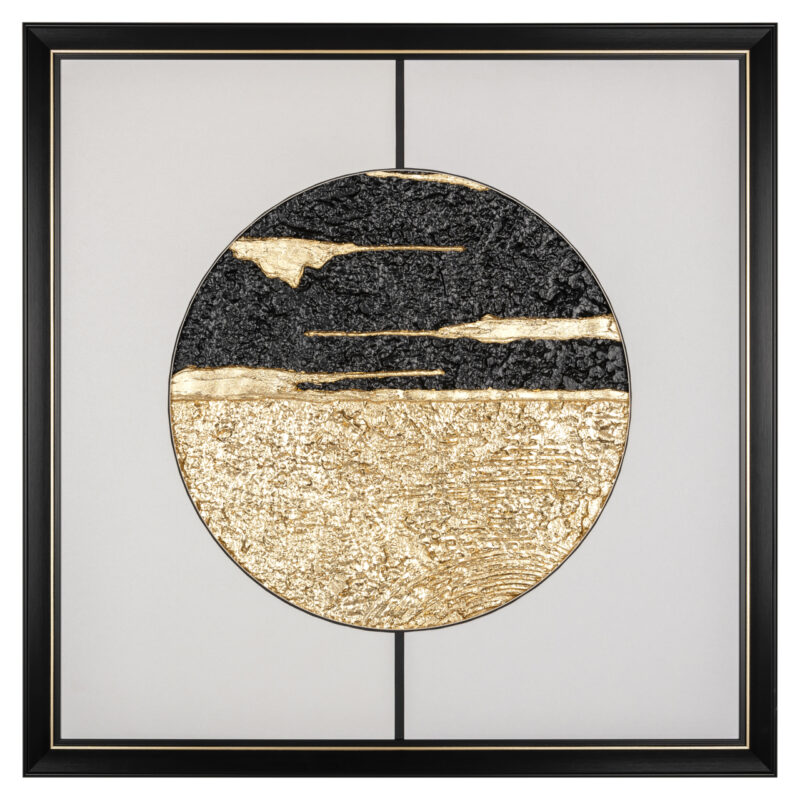 Handgemaakte wall art maan in zwart en goud op witte achtergrond