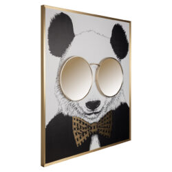 Detailopname wall art panda met gouden accenten en zwarte contouren