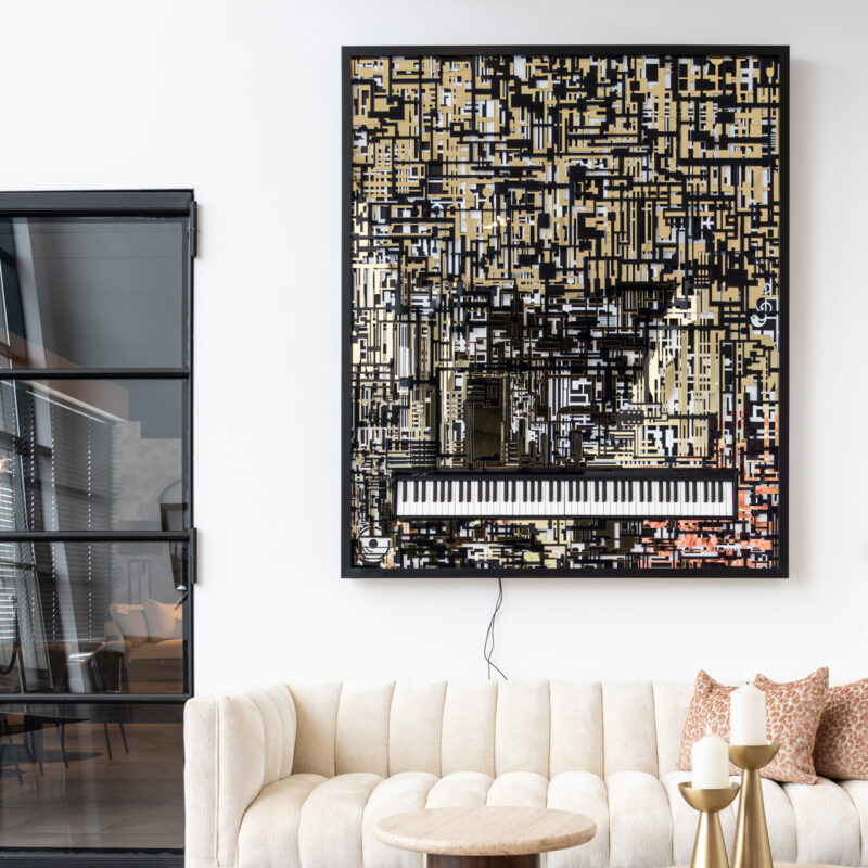 Wandbild „Wibi“ in Schwarz und Gold – stilvoll in einem modernen Interieur als Wanddekoration