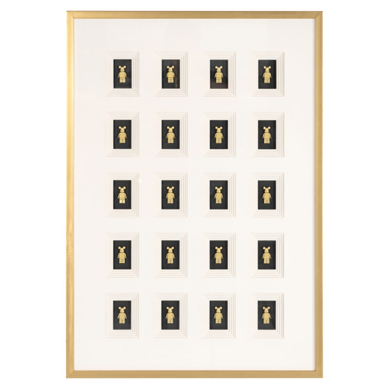Wall art Bear block 3D, goud, wit, zwart, handgemaakt, Mdf, Kunststof, Glas, Hout, Papier