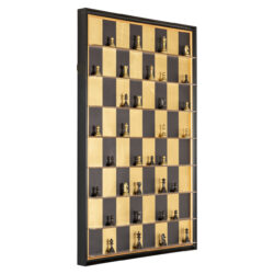 Detail van wall art Nala gouden en zwarte schaakvelden met driedimensionaal effect