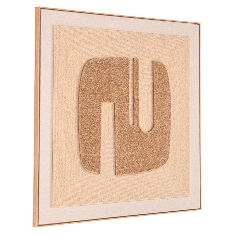 Detail van handgemaakte wall art Seda met gouden en beige texturen