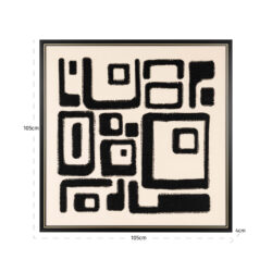 Zijaanzicht van handgemaakte wall art Shanita met unieke zwart-witte compositie