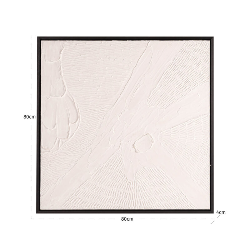 Zijaanzicht van handgemaakte wall art Janey met unieke zwart-witte compositie
