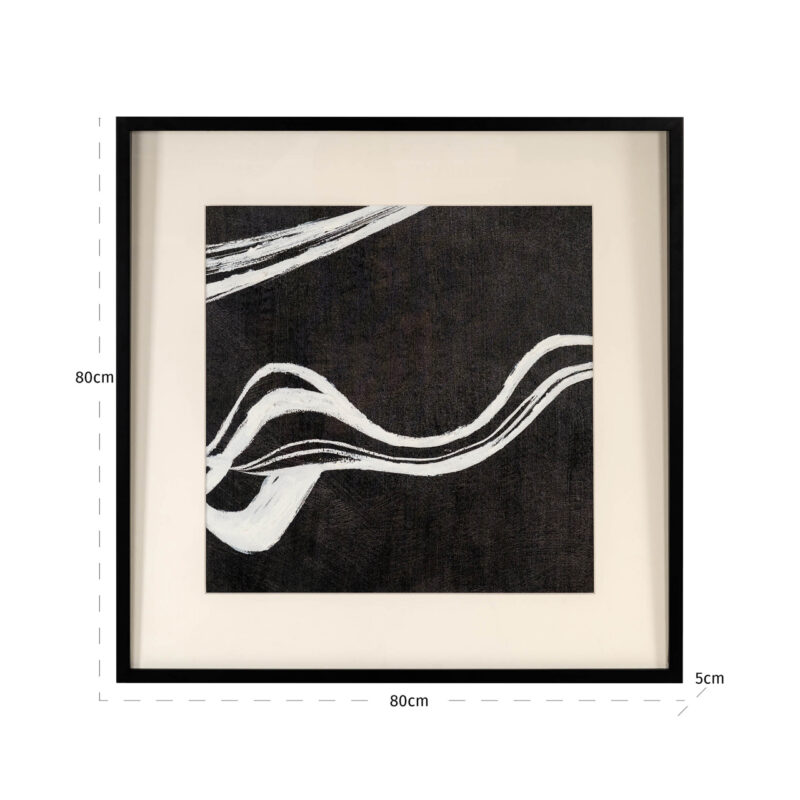 Zijaanzicht van waterbestendige wall art Jozra in zwart en wit