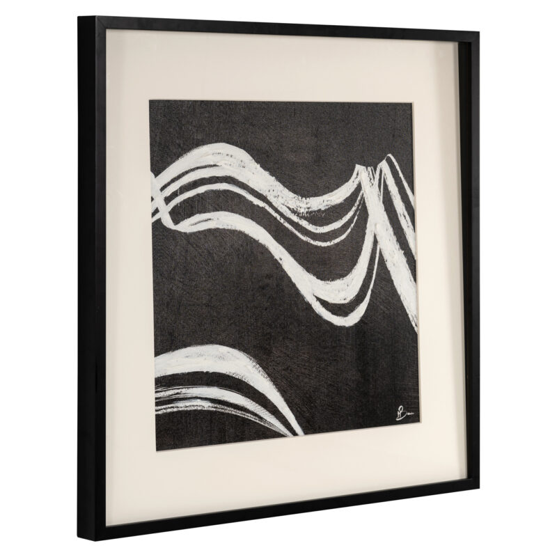 Detail van handgemaakte textuur wall art Jozy in zwart-wit uitvoering