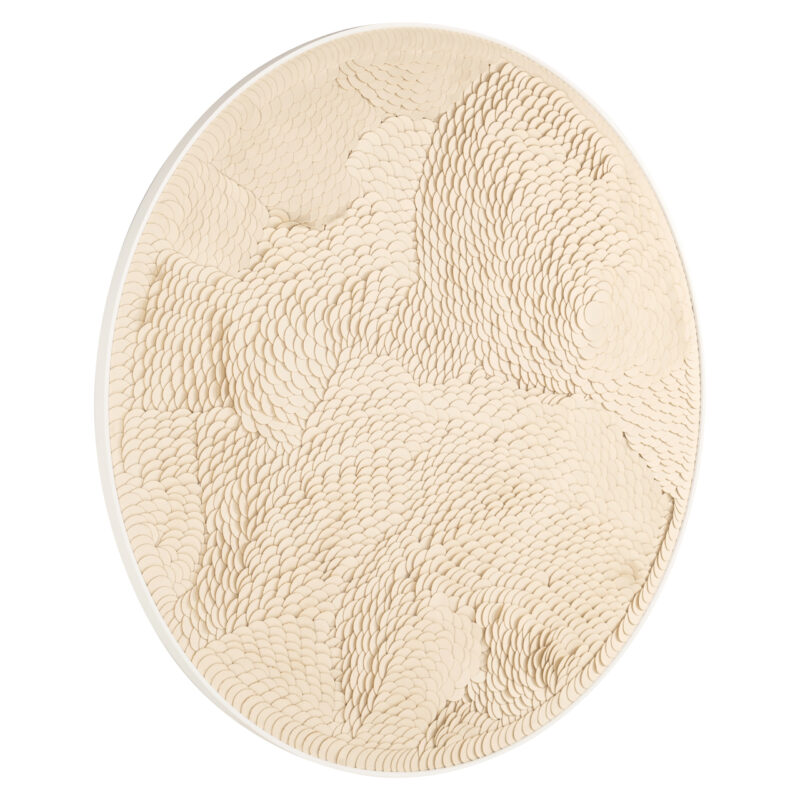 Detailopname textuur handgemaakte wall art Flow in wit en zilver