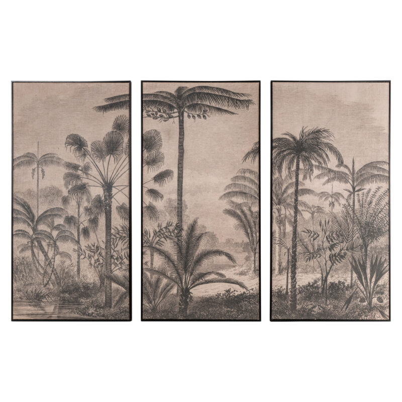 Handgemaakte wanddecoratie Rhapsody set van drie jute panelen in bruin en zwart