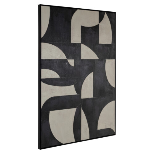 Detailansicht der Wanddekoration „Splendor Black“ mit schwarz-beiger Struktur auf Leinwand