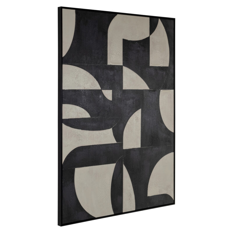 Detailansicht der Wanddekoration „Splendor Black“ mit schwarz-beiger Struktur auf Leinwand