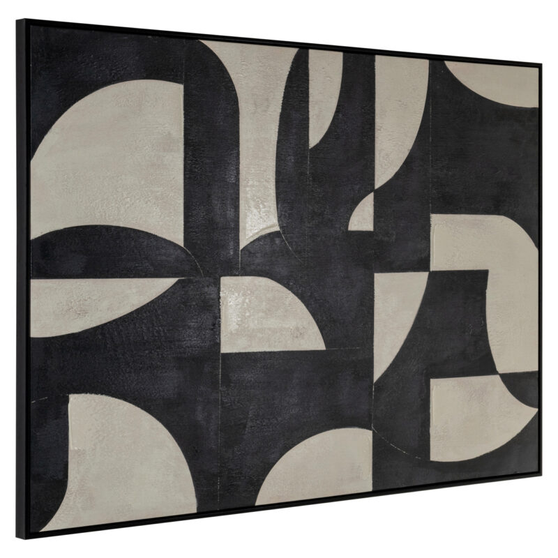 Seitenansicht der handgefertigten Leinwand-Wanddekoration „Splendor Black“ mit Strukturdetail