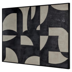 Wandbild „Splendor Black“ auf wasserfester Leinwand im Wohnzimmer mit Kontrast