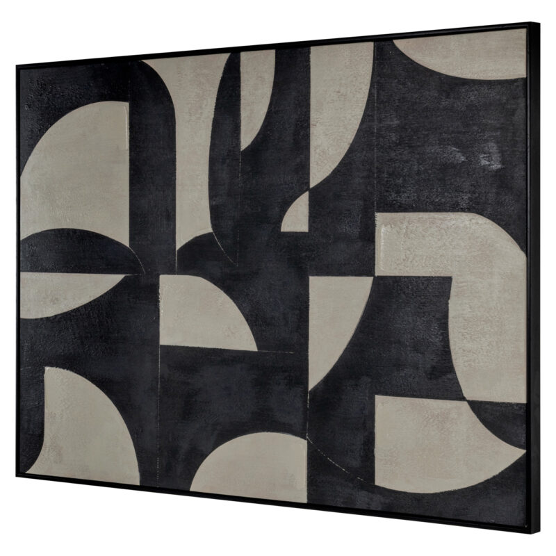 Wandbild „Splendor Black“ auf wasserfester Leinwand im Wohnzimmer mit Kontrast