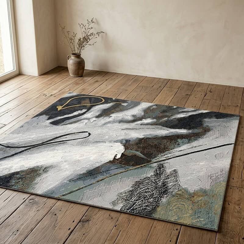 Luxe houten vloerkleed van Mokana Meubelen, perfect voor een moderne woonkamer, met natuurlijke houtstructuur en stijlvolle uitstraling.
