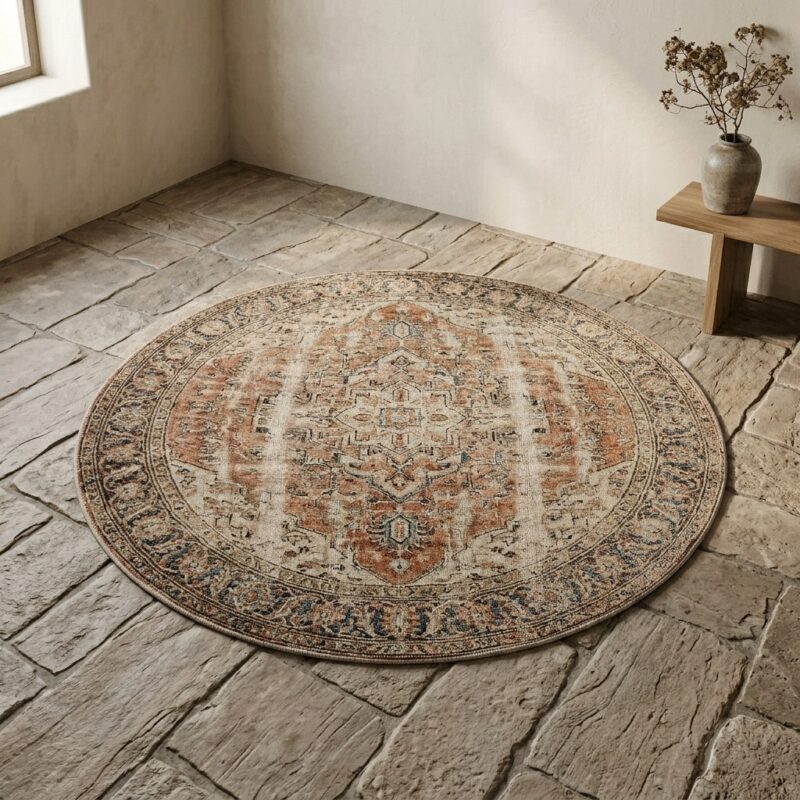 Vloerkleed Karpet Acampo 7270 200rond, wabi-sabi sfeer