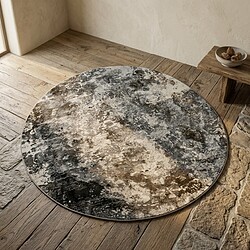 Ronde tapijt met een natuurkleurige, marmerachtige uitstraling, perfect voor moderne woonkamers en stijlvolle interieurs.