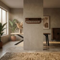 Aruba kapstok 60 met hoedenplank en 7 haken in massief mangohout brown walnut en beige metaal