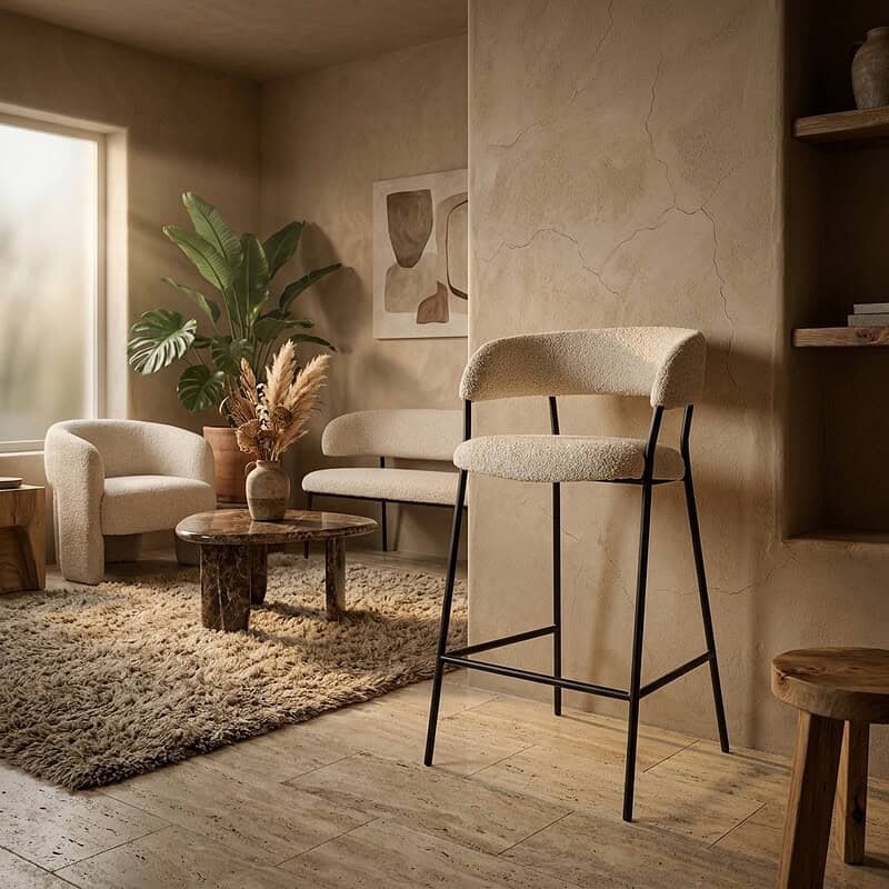 Barstoel Luka beige polyester zitting met gecoat metalen frame Copenhagen collectie