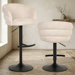 Moderne hoge barkrukken met comfortabele beige bekleding en zwarte metalen voetsteun, ideaal voor keukeneilanden en bars.