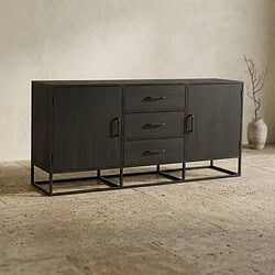 Moderne Sideboard aus Holz mit schwarzem Metallgestell, perfekt für das Wohn- oder Esszimmer, bietet Stauraum und sieht stilvoll aus.