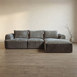 Bank met chaise longue in grijs fluweel, modern en comfortabel.