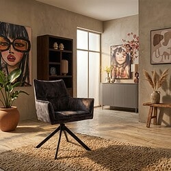 Zachte antracietkleurige velvet eetkamerstoel met armleuningen, perfect voor een stijlvolle en comfortabele eetkamer of woonkamer.