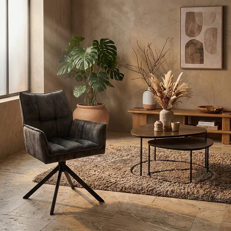 Ontdek de stijlvolle Dani Velvet eetkamerstoel in groen met comfortabele armleuningen, perfect voor een moderne eetkamer. Gemaakt van luxe velvet voor een elegante uitstraling en optimaal zitcomfort.