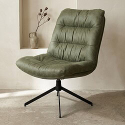 Vintage groene lounge stoel met metalen onderstel, perfect voor een stijlvolle en comfortabele zithoek in huis of kantoor.