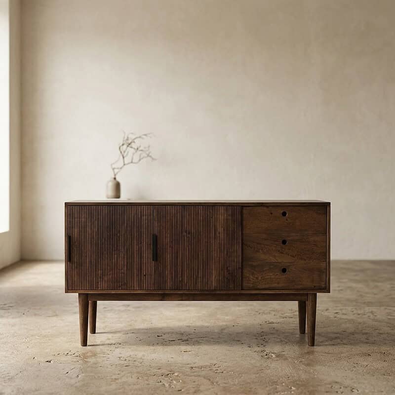 Elegant houten dressoir met minimalistisch ontwerp, perfect voor moderne interieurs. Gemaakt van hoogwaardige materialen, biedt ruime opbergruimte en een strakke uitstraling.
