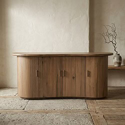 Elegante houten buffetkast met afgeronde hoeken, perfect voor een moderne en natuurlijke interieurstijl. Gemaakt van hoogwaardig hout, biedt ruime opbergruimte en een stijlvolle uitstraling.