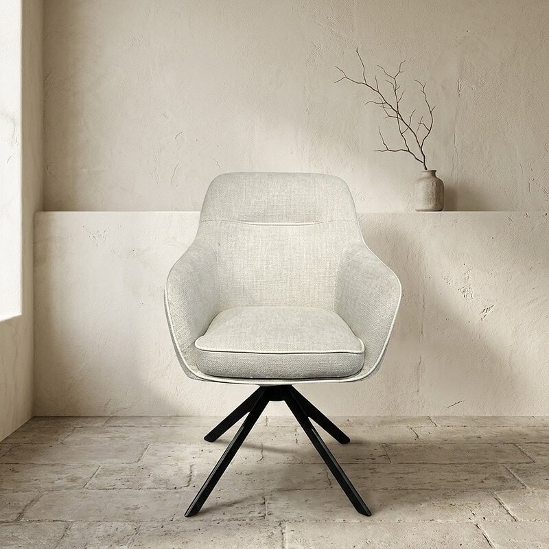 Moderne witte lounge stoel met zwart onderstel, perfect voor een stijlvolle en comfortabele zithoek in elk interieur.