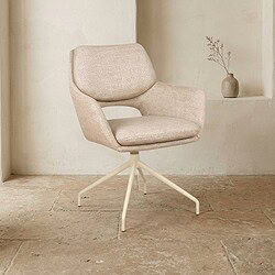 Moderne beige stoffen bureaustoel met comfortabele armleuningen en draaibaar onderstel, perfect voor thuis of kantoor.
