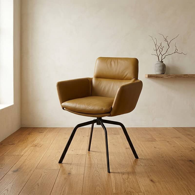 Luxe leren lounge stoel met houten poten, perfect voor moderne woonkamers en kantoorruimtes. Elegant design en comfortabele zitervaring.