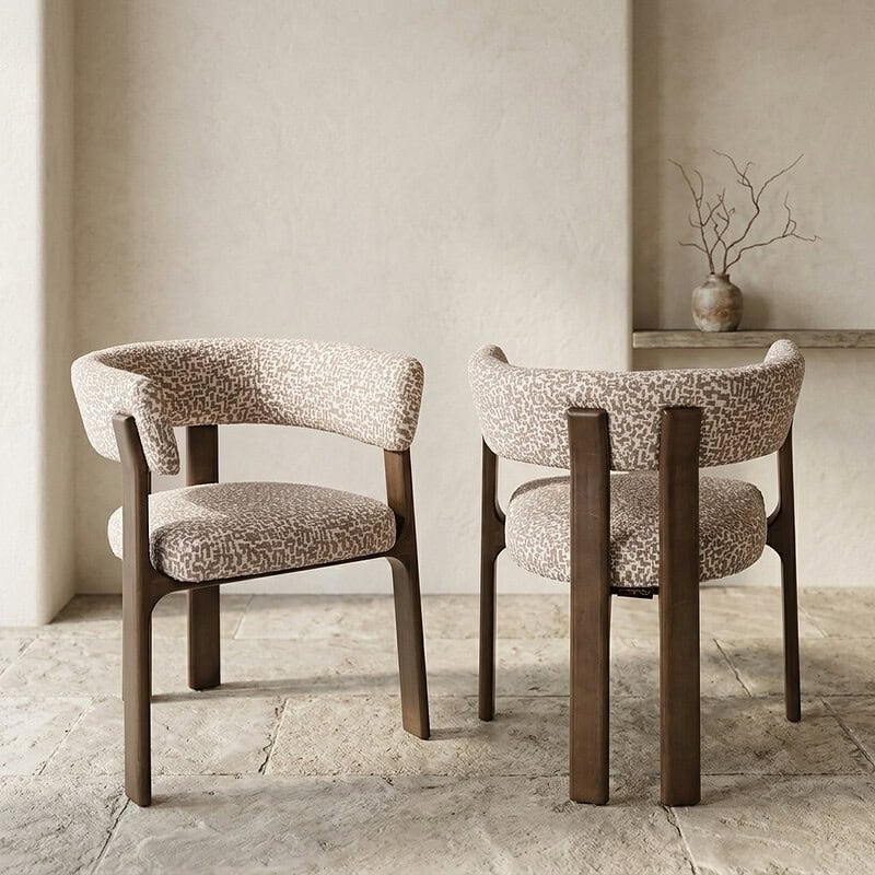 Houten eetkamerstoelen met stoffen bekleding