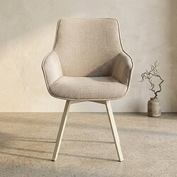 Moderne beige stoffen fauteuil met houten poten, perfect voor een stijlvolle en comfortabele zithoek in elk interieur.