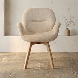 Houten lounge stoel met beige bekleding