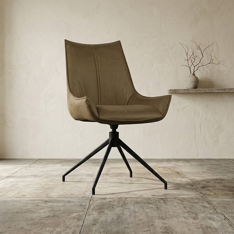 Moderne Mokana bureaustoel met comfortabele bekleding en zwart metalen onderstel, perfect voor kantoor of thuiswerkplek.