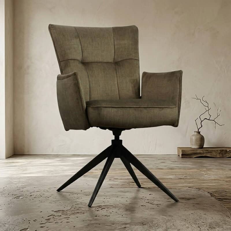 Mokana Designstoel Moderne Mokana designstoel met comfortabele bekleding en unieke draaibare onderstel, perfect voor een stijlvolle woonkamer of kantoorruimte.
