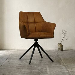 Vintage leren bureaustoel met zwarte houten poot, comfortabel en stijlvol, perfect voor kantoor of thuiswerkplek.