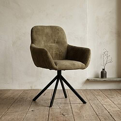 Moderne houten bureaustoel met zachte stoffen bekleding en verstelbare hoogte, perfect voor thuis of kantoor.