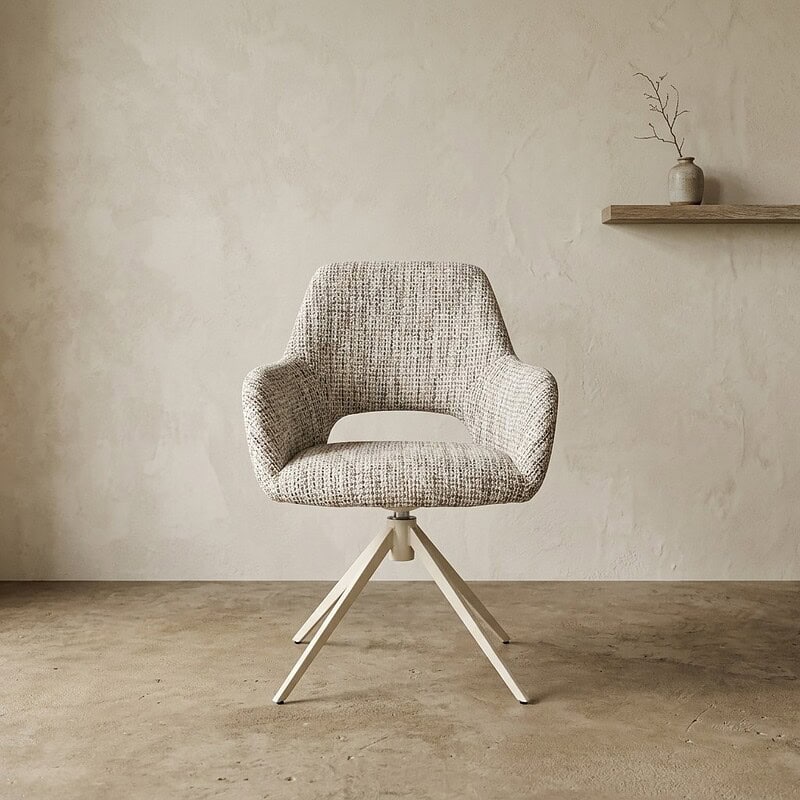 Comfortabele moderne fauteuil met gestoffeerde bekleding en houten poten, perfect voor een stijlvolle woonkamer of kantoor.