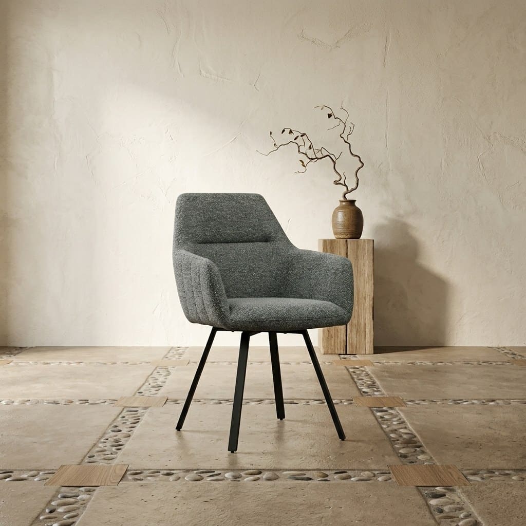 Moderne Mokana fauteuil in grijs stof met houten poten, perfect voor een stijlvolle woonkamer of kantoor. Ontdek de kwaliteit en het design van Mokana meubelen.