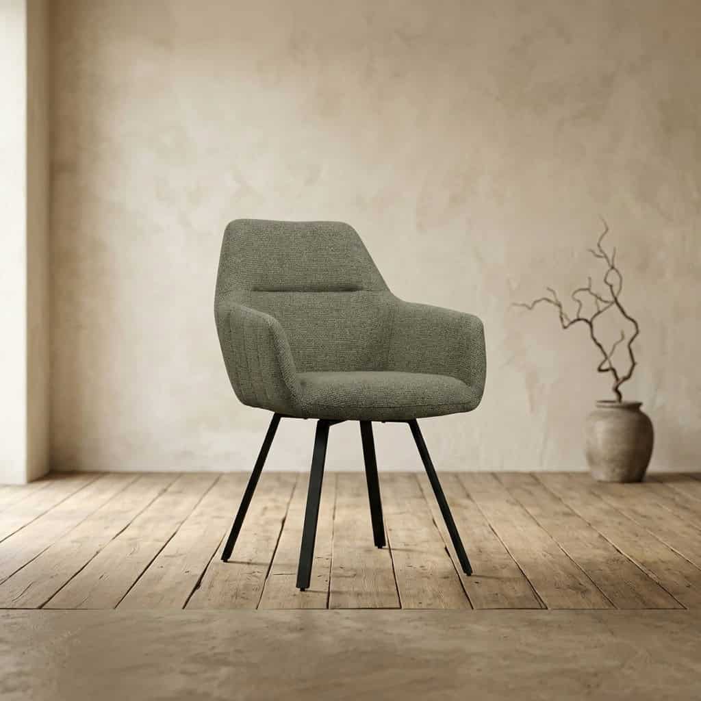 Moderne groene fauteuil met houten poten, perfect voor een stijlvolle en comfortabele zithoek in een modern interieur.