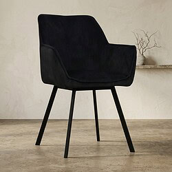 Zwarte eetkamerstoel met zachte bekleding en houten poten, ideaal voor een modern interieur. Perfect voor eetkamers, keukens of kantoorruimtes.