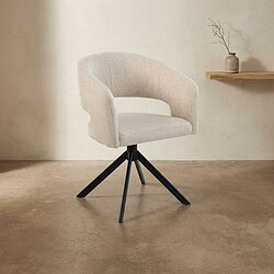 Moderne houten draaistoel met zachte stoffen bekleding, perfect voor een stijlvolle en comfortabele zithoek.