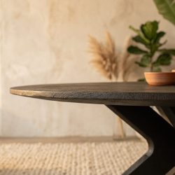 Eetkamertafel mangohout rond zwart 150cm, in mangohout, metaal, sfeerimpressie