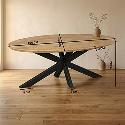 Eettafel met houten blad en zwart onderstel, perfect voor een moderne eetkamer.