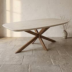 Moderne eettafel met houten pootstructuur, perfect voor een stijlvolle eetkamer, gemaakt door Mokana Meubelen.