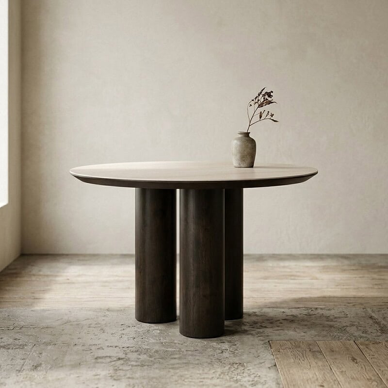 Moderner Esstisch mit Holzplatte und schwarzen Beinen, perfekt für ein minimalistisches Esszimmer. Hergestellt aus hochwertigen Materialien für Langlebigkeit und Stil.