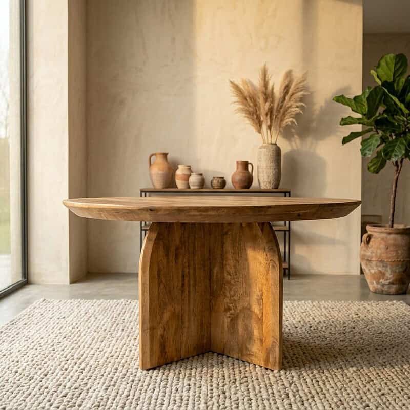Ein Esstisch aus Naturholz mit einzigartigem Design und warmer Ausstrahlung, perfekt für moderne und rustikale Einrichtungsstile. Aus Massivholz gefertigt – für Langlebigkeit und Stil.